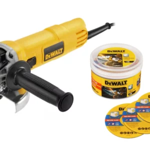 Pack Mini-amoladora DeWalt 125mm 900W + Cubo de 50 discos de 125mm x 1mm