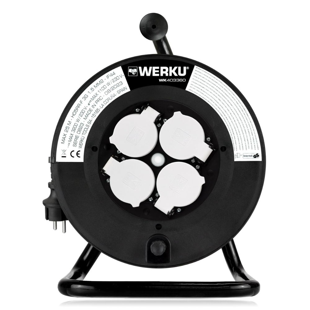 Enrollacables profesional Werku IP44 4 tomas